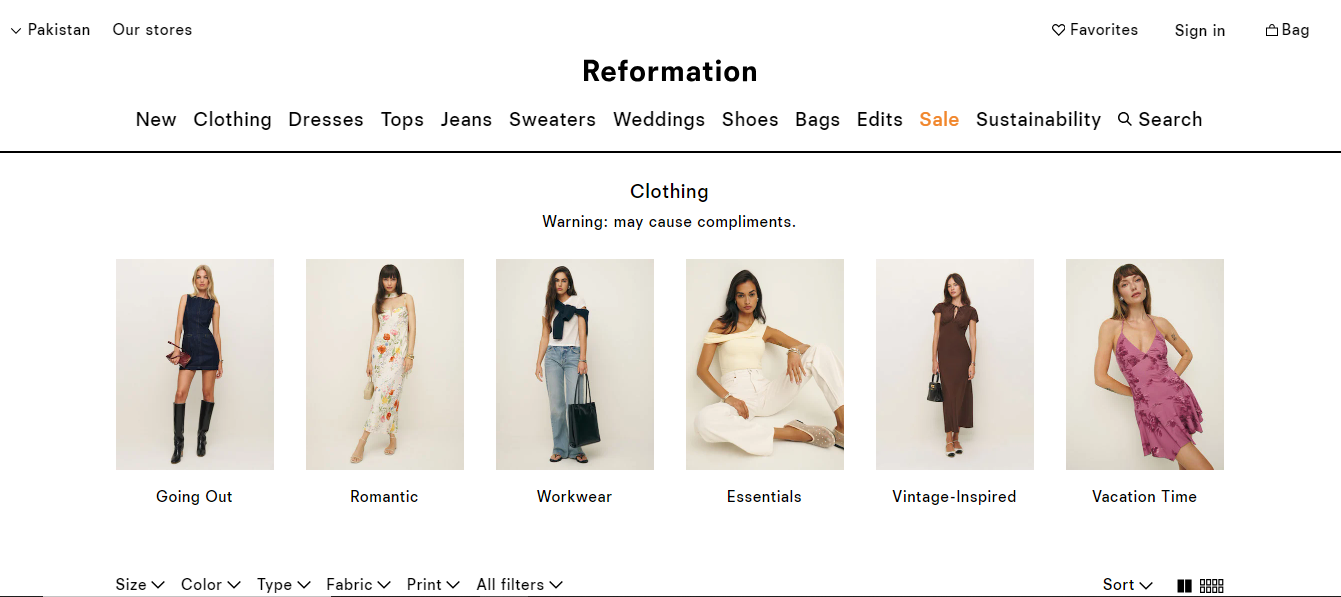 Online shop of Reformation