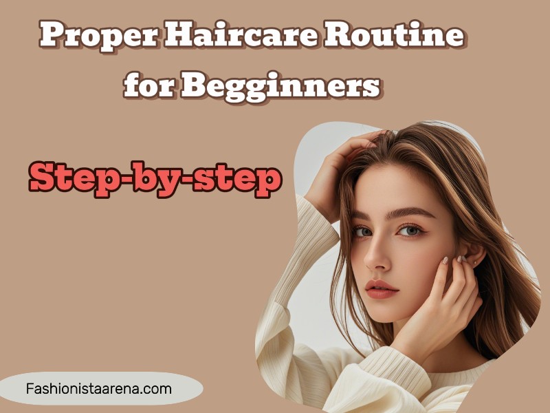 A step-by-step guide illustrating a proper hair care routine for beginners, featuring essential products and techniques