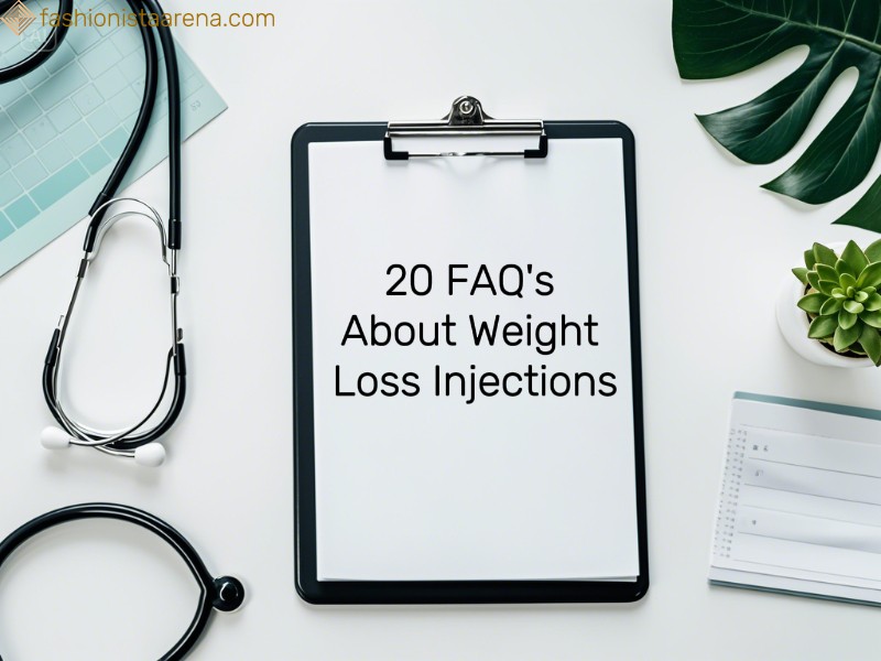 A medical clipboard with the text of "20 FAQ's about weight loss"