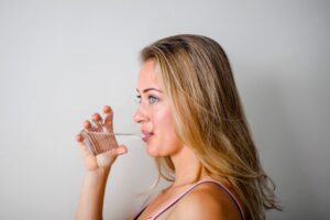 A woman drinking water 