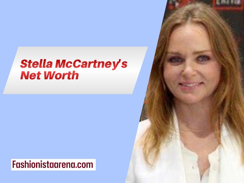 An infographic displaying Stella McCartney's net worth, highlighting her success in the fashion industry and sustainable practices