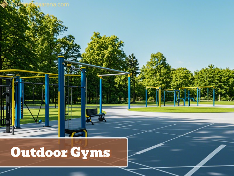 An outdoor gym featuring a basketball hoop and net, surrounded by greenery, promoting fitness and recreational activities.