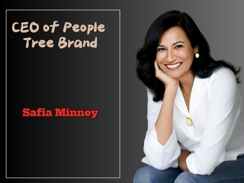 Safia Minney, CEO of People Tree brand, stands confidently, embodying sustainable fashion and ethical business practices.